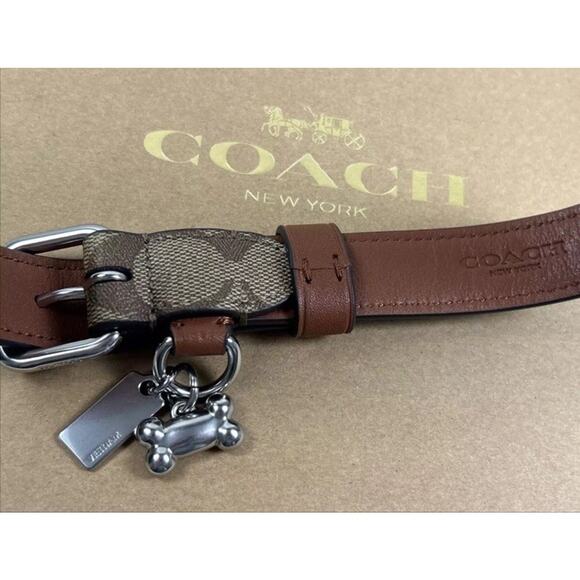 COACH NIB Dog Collar and Leash Set Size Large Khaki/Saddle/Brown Classic Logo - Picture 7 of 8